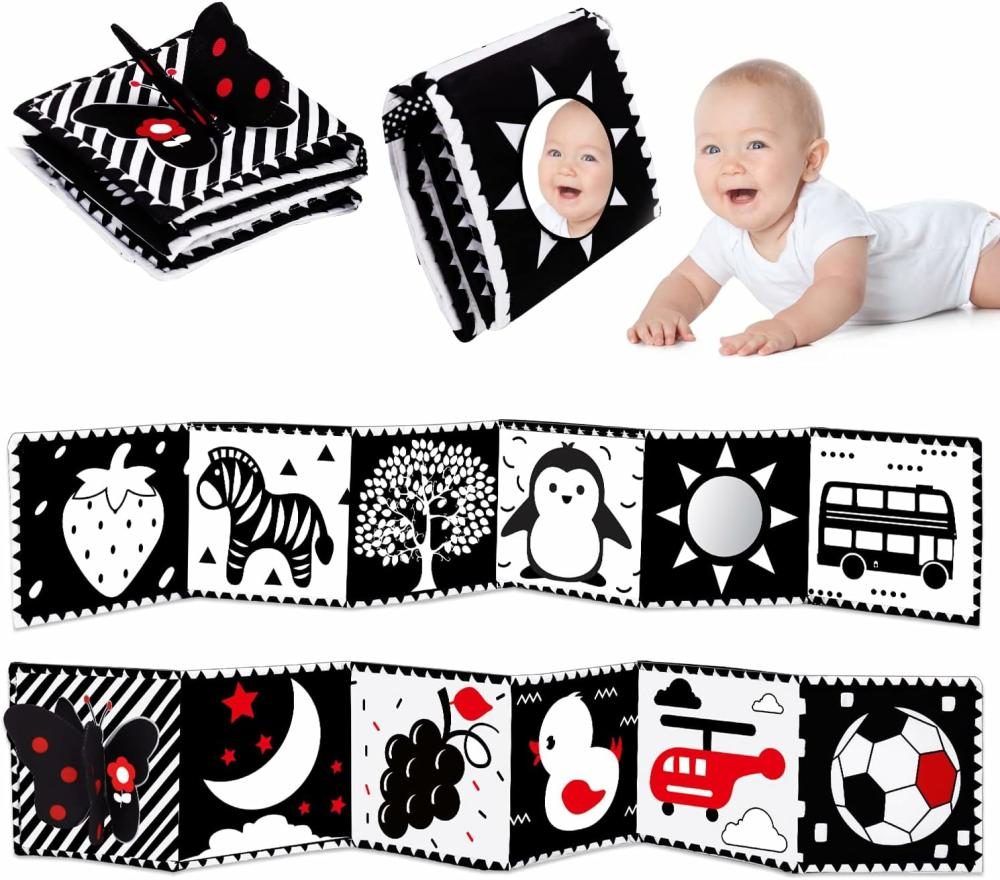 Jouets d’éveil et d’activité  | Jouets pour bébés en noir et blanc à contraste élevé 0-6 mois, livre en tissu doux pour nouveau-nés, développement cérébral, jouets pour le temps sur le ventre, jouets sensoriels froissés pour nourrissons 0-3 mois et 3-6 mois, activités d’apprentissage Montessori pour bébés.