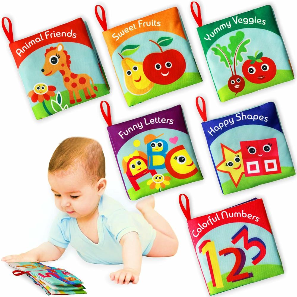 Jouets d’éveil et d’activité  | Livres en Tissu pour Bébés (Set de 6) – Livres Doux de Qualité Supérieure pour Bébés. Papier Froissé à Toucher et à Ressentir. Livres en Tissu pour le Développement Précoce des Enfants.