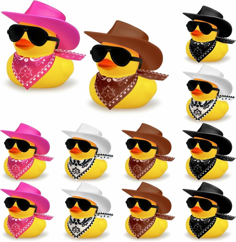 Jouets de bain  | 12 Pcs Canard Cowboy Avec Chapeau Et Lunettes Mini Canards Jouets Pour Anniversaire Fête De Natation Cadeau Favori