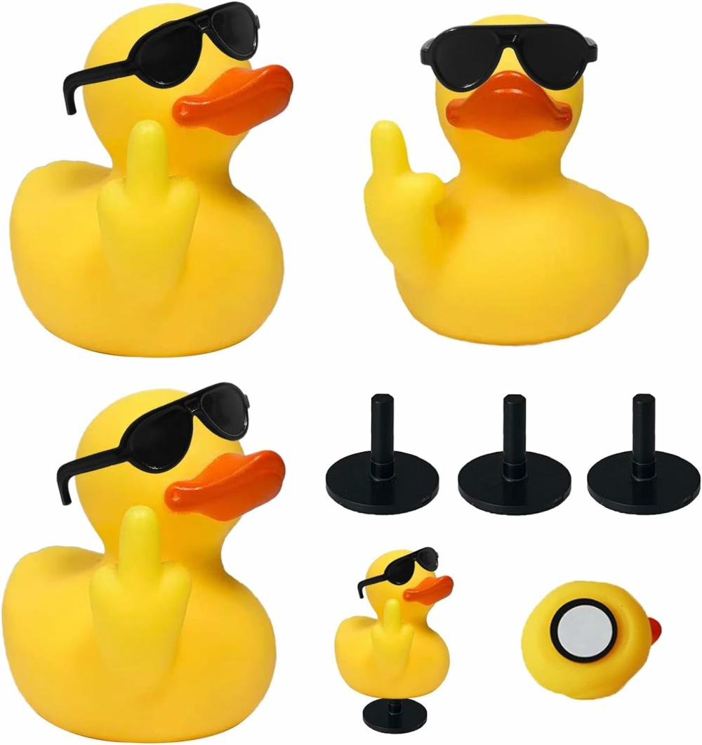 Jouets de bain  | 3Pcs Canard Doigt Du Milieu, Canards en Caoutchouc Uniques Canards Jeep en Caoutchouc Avec Lunettes de Soleil Pour Décoration de Salle de Bain, Tableau de Bord de Voiture, Ornement de Maison, Cadeau Créatif…