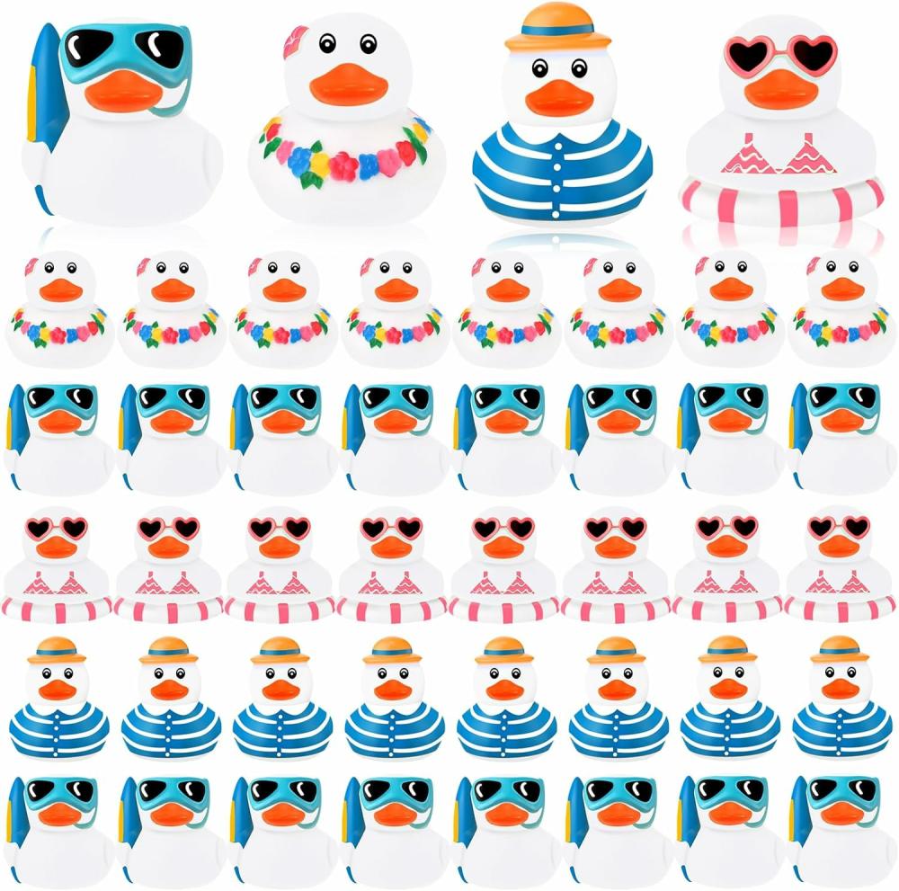 Jouets de bain  | 48 Pcs Canards en Caoutchouc d’Été Mini Canards de Bain Jouets Flottants Amusants Canard Squeaky pour Activités Aquatiques à la Piscine Fête de Bébé d’Été Favors de Fête d’Anniversaire en Salle de Classe (Blanc)