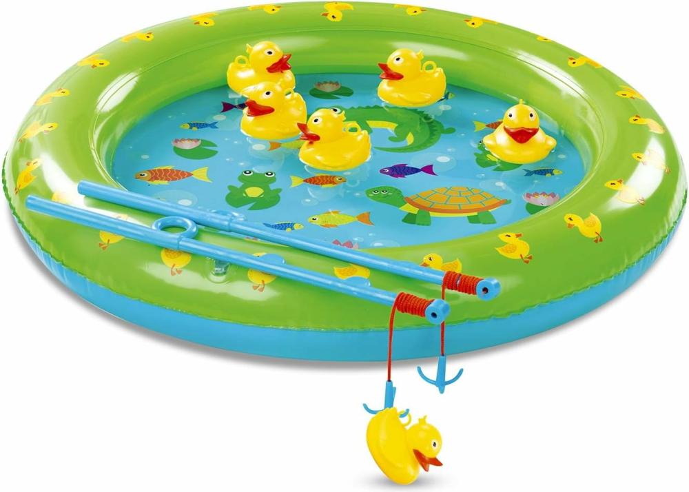 Jouets de bain  | Concours de Jeu de Pêche aux Canards – Jeu de Carnaval Amusant et Jouet de Fête en Plein Air pour Enfants – Étang Gonflable avec 2 Canne à Pêche avec Corde et Hameçons, 6 Canards Flottants