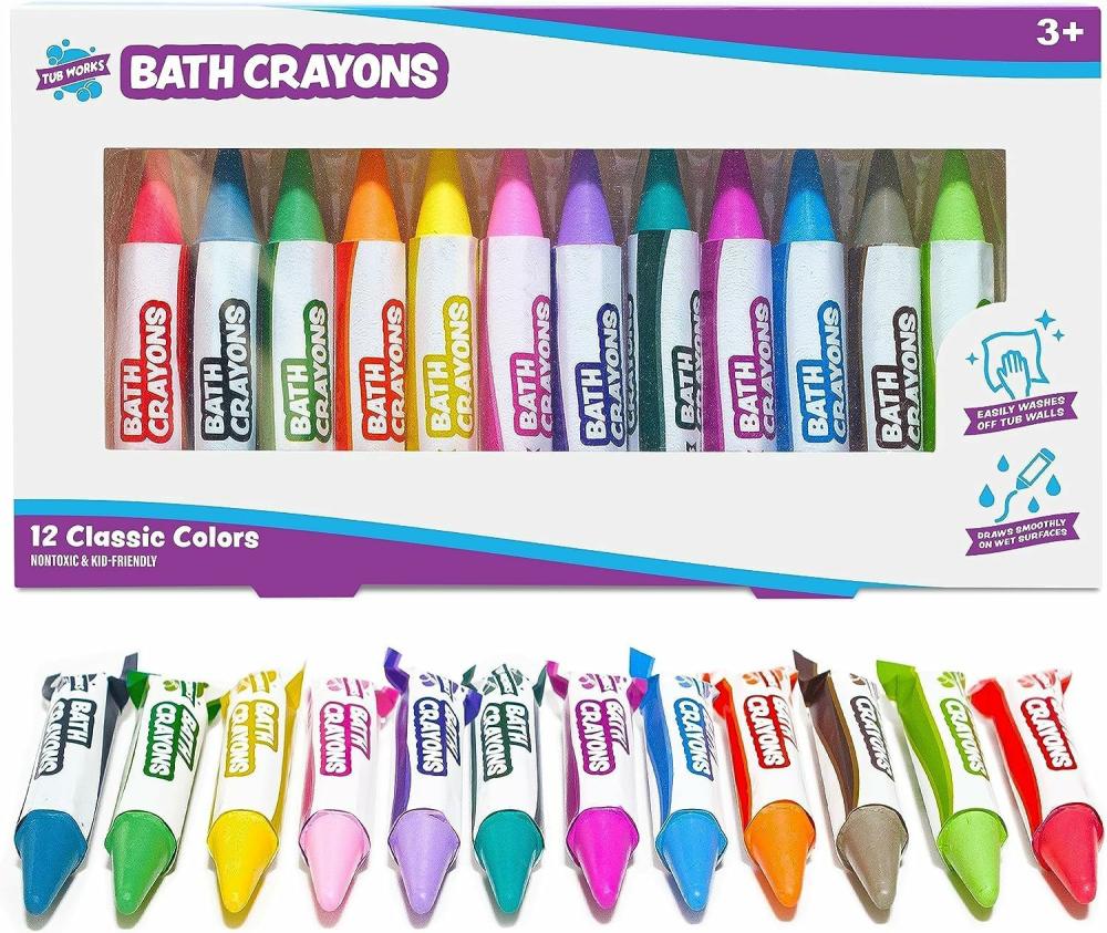 Jouets de bain  | Crayons de Bain Lisses – 12 Pièces | Crayons de Bain Non Toxiques et Lavables pour Tout-Petits et Enfants | Formule Unique pour Dessiner de Manière Lisse et Vividement sur les Murs de Baignoire Humides et Secs | Crayons de Baignoire à Prise Hexagonale