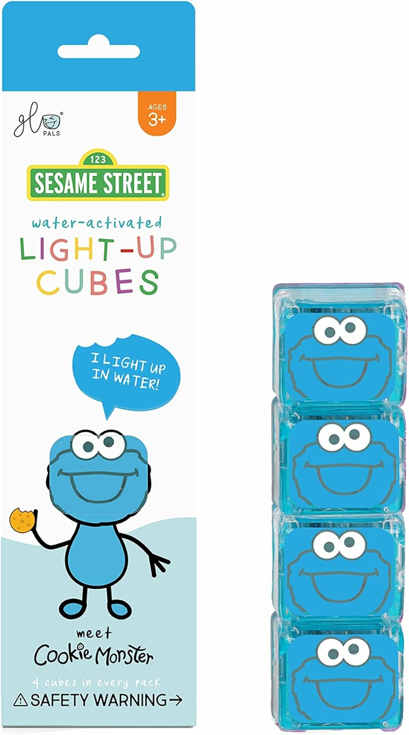 Jouets de bain  | Cubes Lumineux Activés par l’Eau de Sesame Street pour le Jeu Sensoriel (Monstre de Cookie – Bleu)