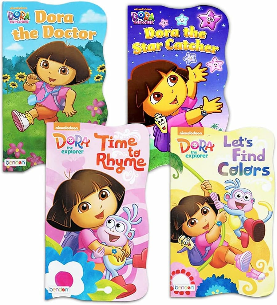 Jouets de bain  | Dora l’exploratrice – Livres en carton pour bébés et tout-petits – Ensemble de quatre