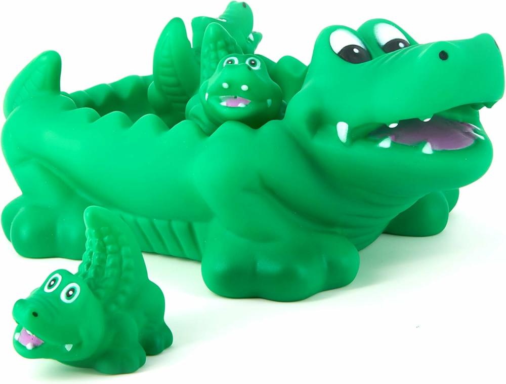 Jouets de bain  | Ensemble de jeux de bain 4 pièces Alligator : Un grand alligator avec 3 bébés alligators – Jouets de bain.