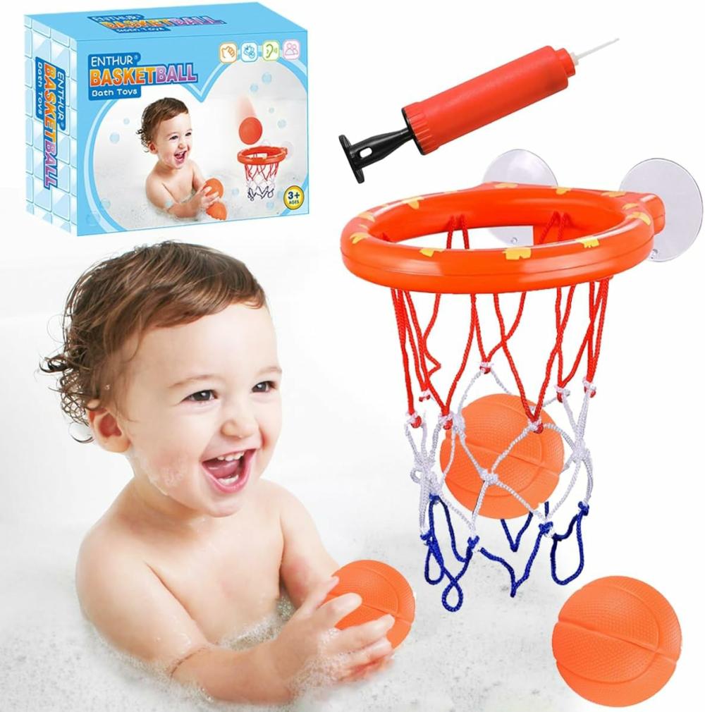 Jouets de bain  | Ensemble de jouets de bain amusants : panier de basket et ballons pour garçons et filles – Ensemble de jouets de bain pour enfants et tout-petits avec 3 ballons inclus.