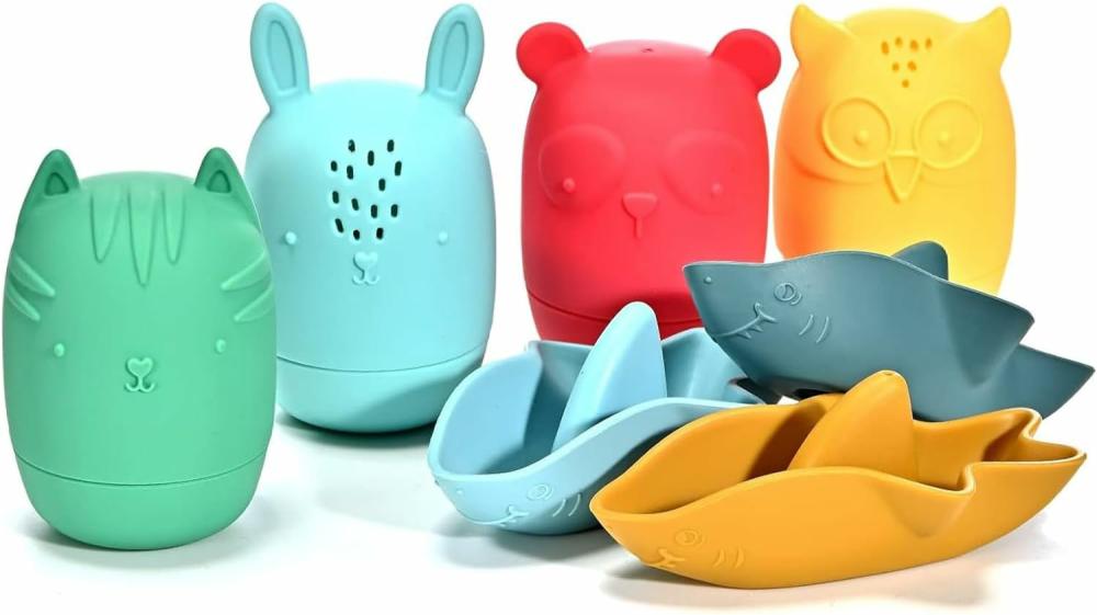 Jouets de bain  | Ensemble de jouets de bain en silicone sans moule de 7 pièces pour bébés de 6 à 12 mois, jouets de baignoire pour tout-petits de 1 à 3 ans, jouets aquatiques, jouet de piscine, lavable au lave-vaisselle.