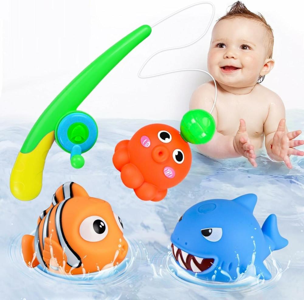 Jouets de bain  | Ensemble de jouets de bain pour bébé | Jouet de pêche magnétique pour table d’eau, baignoire, jouet de fête pour enfants, canne à pêche, poisson flottant en caoutchouc souple sans moisissure, jeu de bain pour tout-petits, cadeaux pour les enfants de 18 mois à 6 ans.