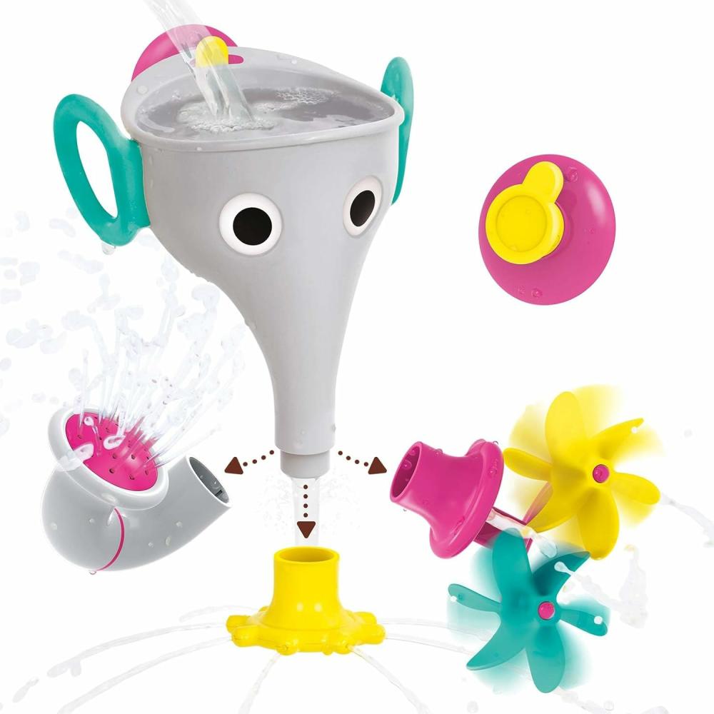 Jouets de bain  | Jouet de bain pour bébé en forme de trompe d’éléphant – Funelefun Remplir et Saupoudrer – Amusement et jeu imaginatif avec 3 accessoires de trompe interchangeables pour les enfants de 18 mois et plus (Gris)