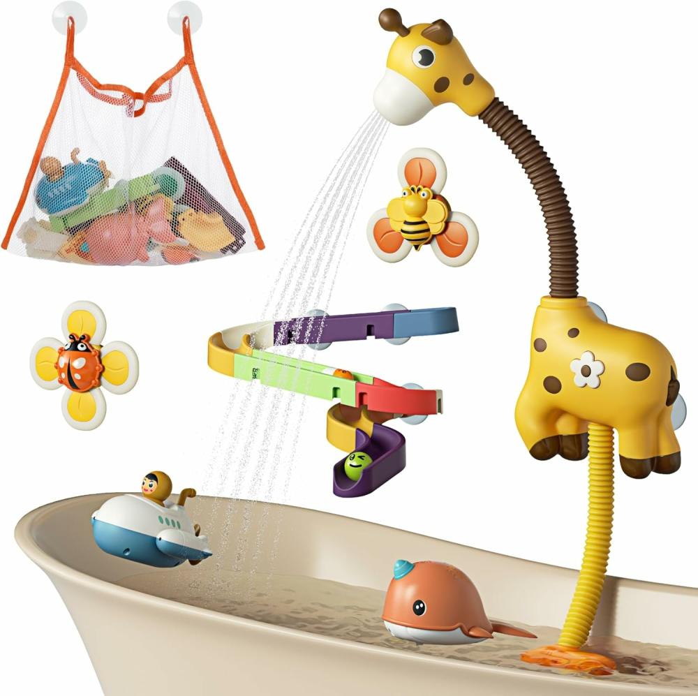 Jouets de bain  | Jouet de bain pour bébé, jouets de baignoire avec douchette girafe, jouets à ventouse, jouets à remonter, toboggans à assembler, robinet de douche pulvérisateur et pompe à eau, essentiels d’été pour enfants, tout-petits et nourrissons.