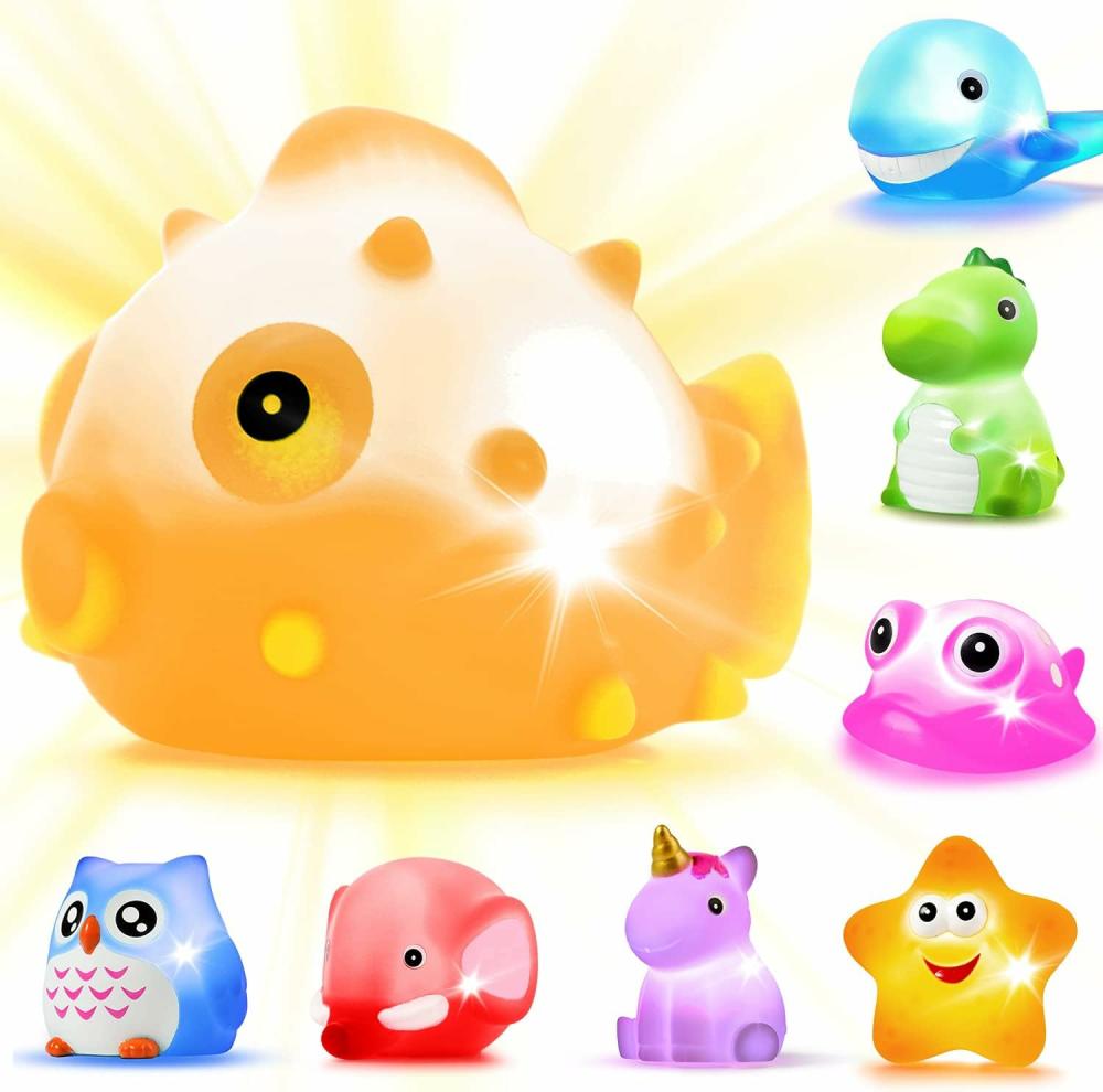 Jouets de bain  | Jouets de Bain 8 Pcs Ensemble de Jouets en Caoutchouc Animaux Flottants Lumineux Changement de Couleur Clignotant dans l’Eau Jeux pour Bébés Enfants Tout-Petits Enfants d’École Maternelle Baignoire Salle de Bain Douche Fête de Piscine