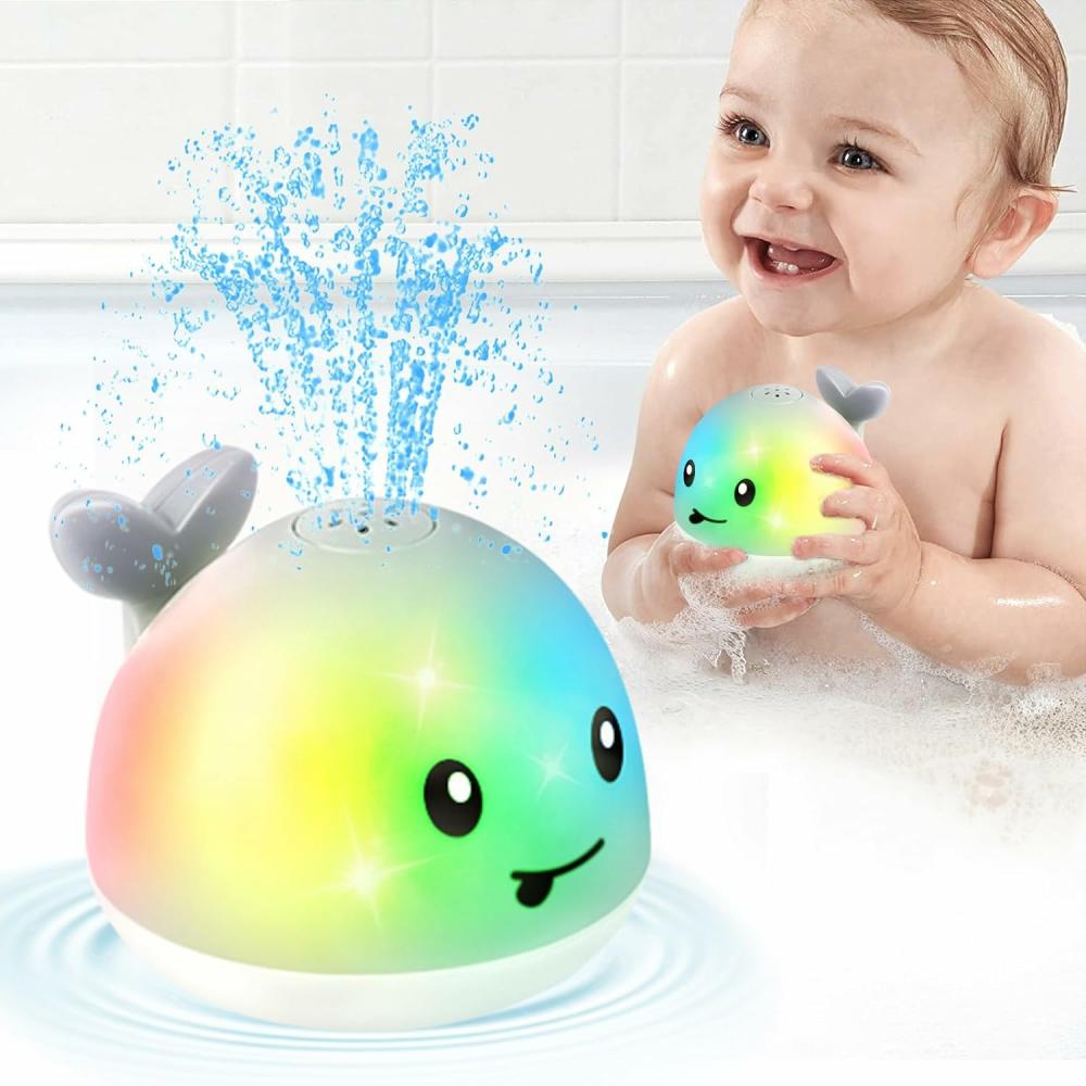 Jouets de bain  | Jouets de bain baleine 2024 améliorés pour bébés – Jouets de bain lumineux pour tout-petits – Jouets de baignoire avec arroseur, fontaine pulvérisée, jouets de piscine d’eau – Cadeaux de douche d’anniversaire pour bébés et enfants.