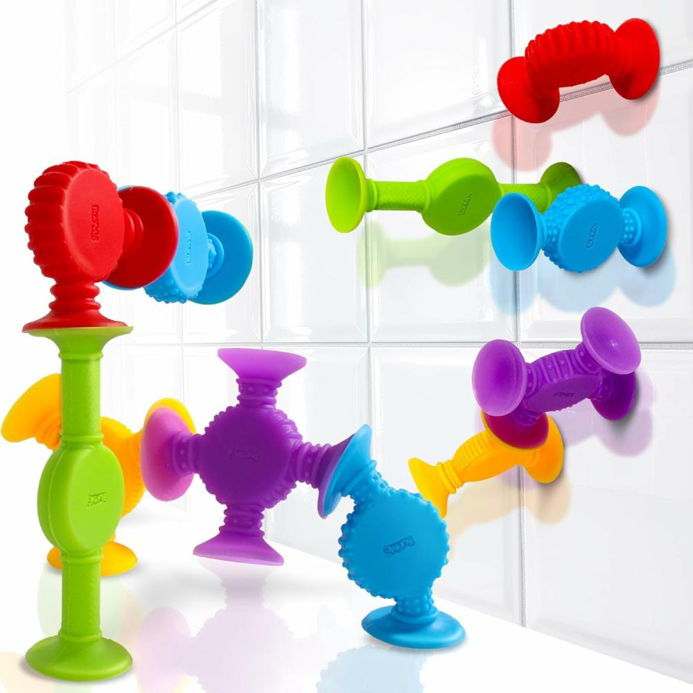 Jouets de bain  | Jouets de Bain à Aspiration | Connectez, Construisez, Créez | Jouet de Bain Sans Moisissure | Heures de Fun et de Créativité | Compétences Motrices Fines | Jouet Sensoriel à Aspiration Stimulant et Addictif | Jouet de Bain Sans Trou | Pack de 10 Texturé