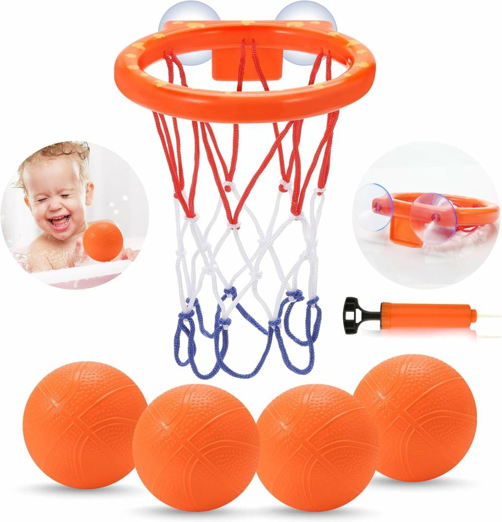 Jouets de bain  | Jouets de bain, Cerceau de basketball sans moisissure pour enfants de 1 à 3 ans, Cerceau de basketball pour bébés et tout-petits, Cerceau de basketball avec ventouse forte et ensemble de 4 balles souples pour garçons et filles, Jouets de bain pour enfants de 4 à 8 ans.