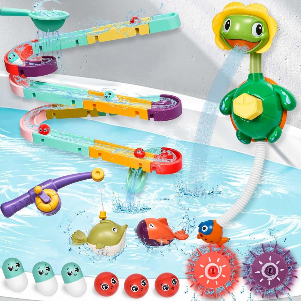 Jouets de bain  | Jouets de bain, jouet de baignoire avec douche, jeu de pêche pour tout-petits, jouets de bain avec ventouse, jouets de baignoire avec toboggan à balles pour tout-petits et bébés, cadeau de Noël ou d’anniversaire pour garçons et filles.