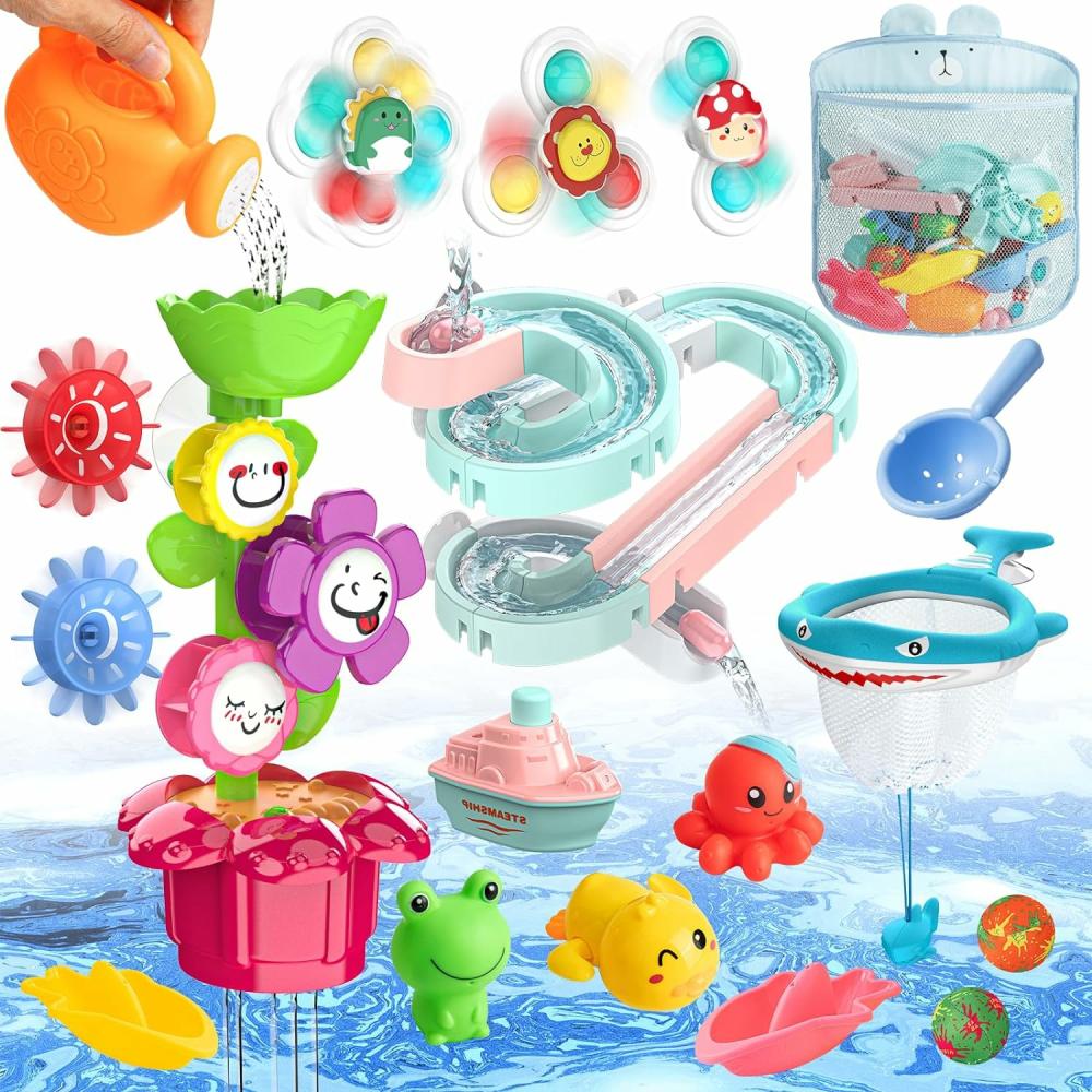 Jouets de bain  | Jouets de bain pour bébé, jouets de baignoire pour tout-petits, jouets de douche pour enfants, ensemble de jouets de glisse pour baignoire pour nourrissons avec organisateur de rangement, cadeaux d’anniversaire, cadeaux pour la maternelle, moment du bain, bébés, garçons, filles, âge 3+.