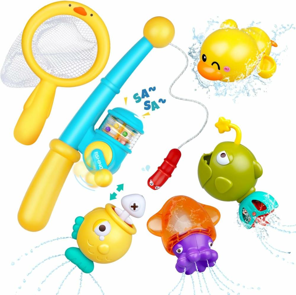 Jouets de bain  | Jouets de bain pour bébés de 1 à 3 ans – Jeux de pêche magnétiques avec jouets à remonter flottants pour baignoire et filet de pêche – Jouets de piscine avec canne à pêche pour tout-petits de 1 à 3 ans.