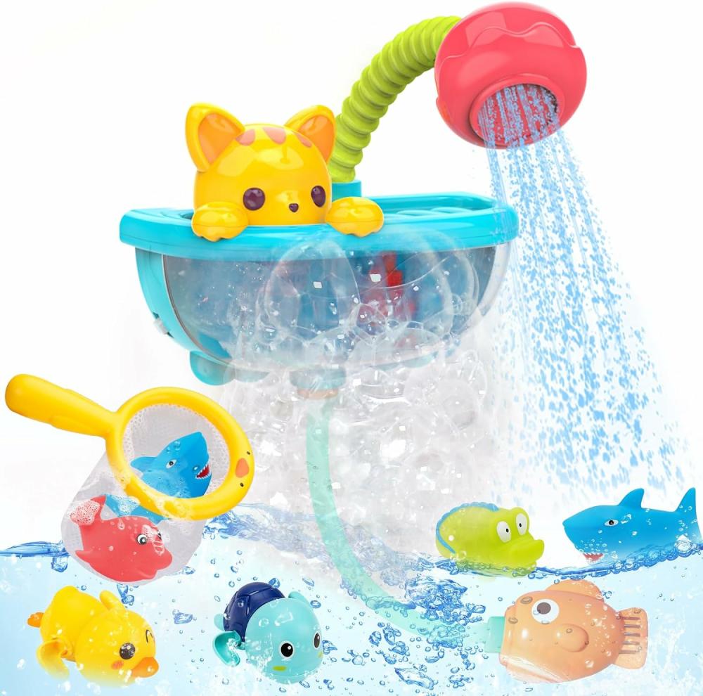 Jouets de bain  | Jouets de bain pour tout-petits 1-3 ans, 2-4 ans, créateur de bulles de baignoire avec douchette pour bébé, jouets à remonter en forme de tortue et de canard pour bébés de 6-12 mois et 12-18 mois, jouets de bain pour le temps du bain, cadeaux d’anniversaire pour filles et garçons de 1, 2, 3 et 4 ans.