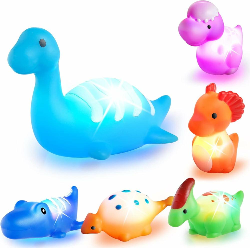 Jouets de bain  | Jouets de bain pour tout-petits 1-3 ans : ensemble de 6 jouets de bain flottants lumineux en forme de dinosaure pour garçons – cadeau d’anniversaire, de Pâques ou de Noël – jouets de bain pour enfants, baignoire, douche et piscine.