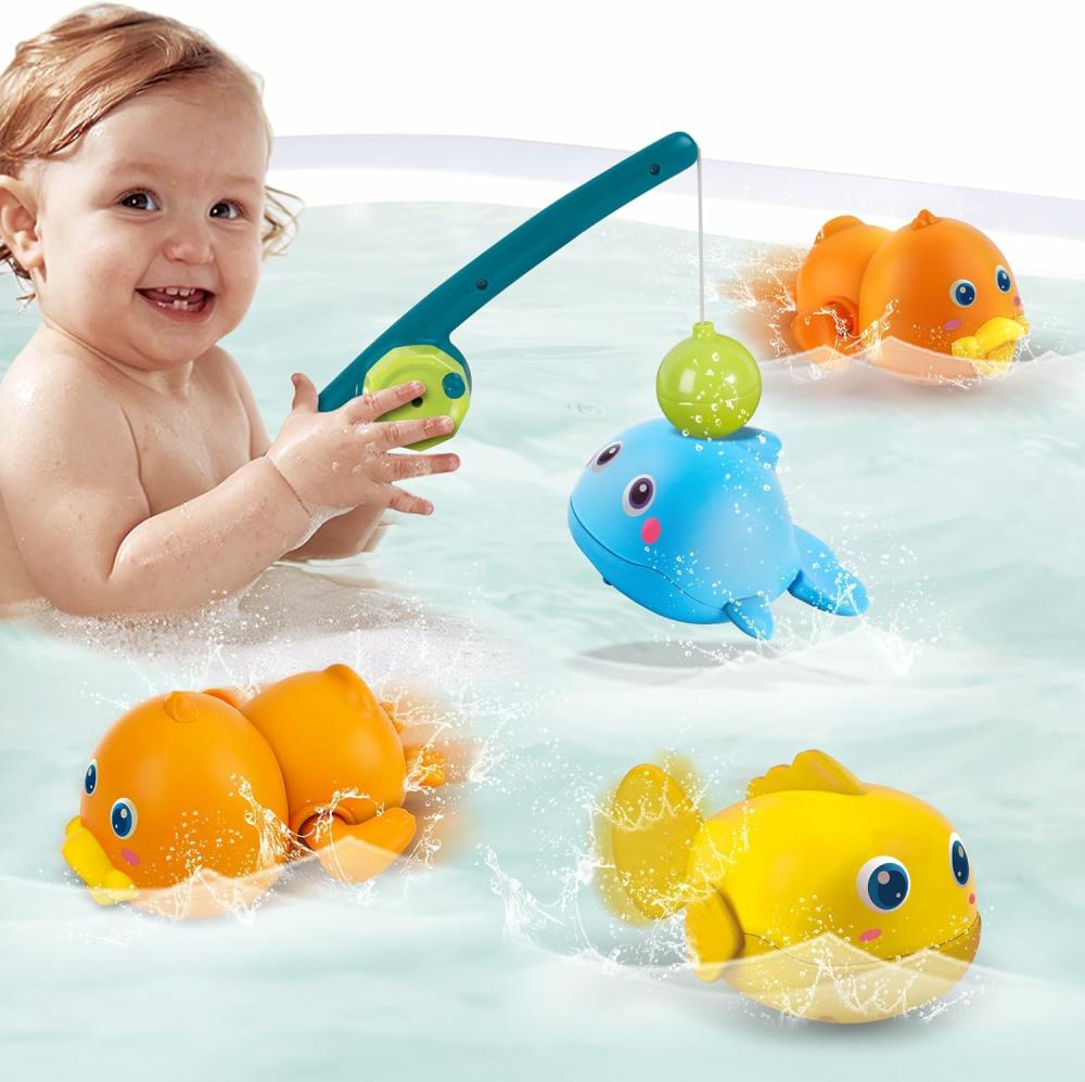 Jouets de bain  | Jouets de bain pour tout-petits – Jeux de pêche magnétiques – Jouets de baignoire pour enfants – Jouets à remonter sans moisissure – Poissons, canards et baleines flottants – Jouets aquatiques pour bébés et nourrissons.