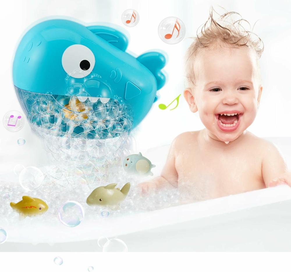 Jouets de bain  | Machine à bulles de bain requin, jouets de bain automatiques avec chansons, 3 pièces de jouets de bain en silicone pour bébés de 6 à 12 mois, jouets de bain pour tout-petits, cadeaux d’anniversaire, jouets de bain pour enfants de 1 à 3 ans et de 4 à 8 ans.