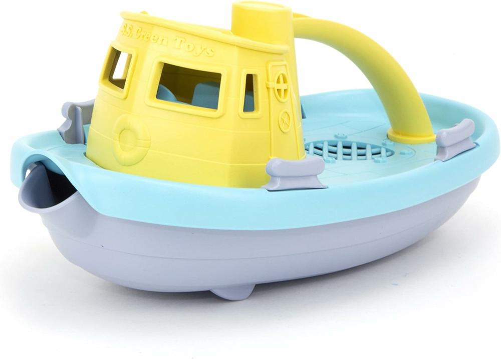 Jouets de bain  | Remorqueur Gris/Jaune/Turquoise Assorti – Jeu de Rôle  Compétences Motrices  Jouet de Bain pour Enfants Flottant et Versant. Sans BPA  Phtalates  PVC. Lavable au Lave-Vaisselle  Plastique Recyclé  Fabriqué aux États-Unis.