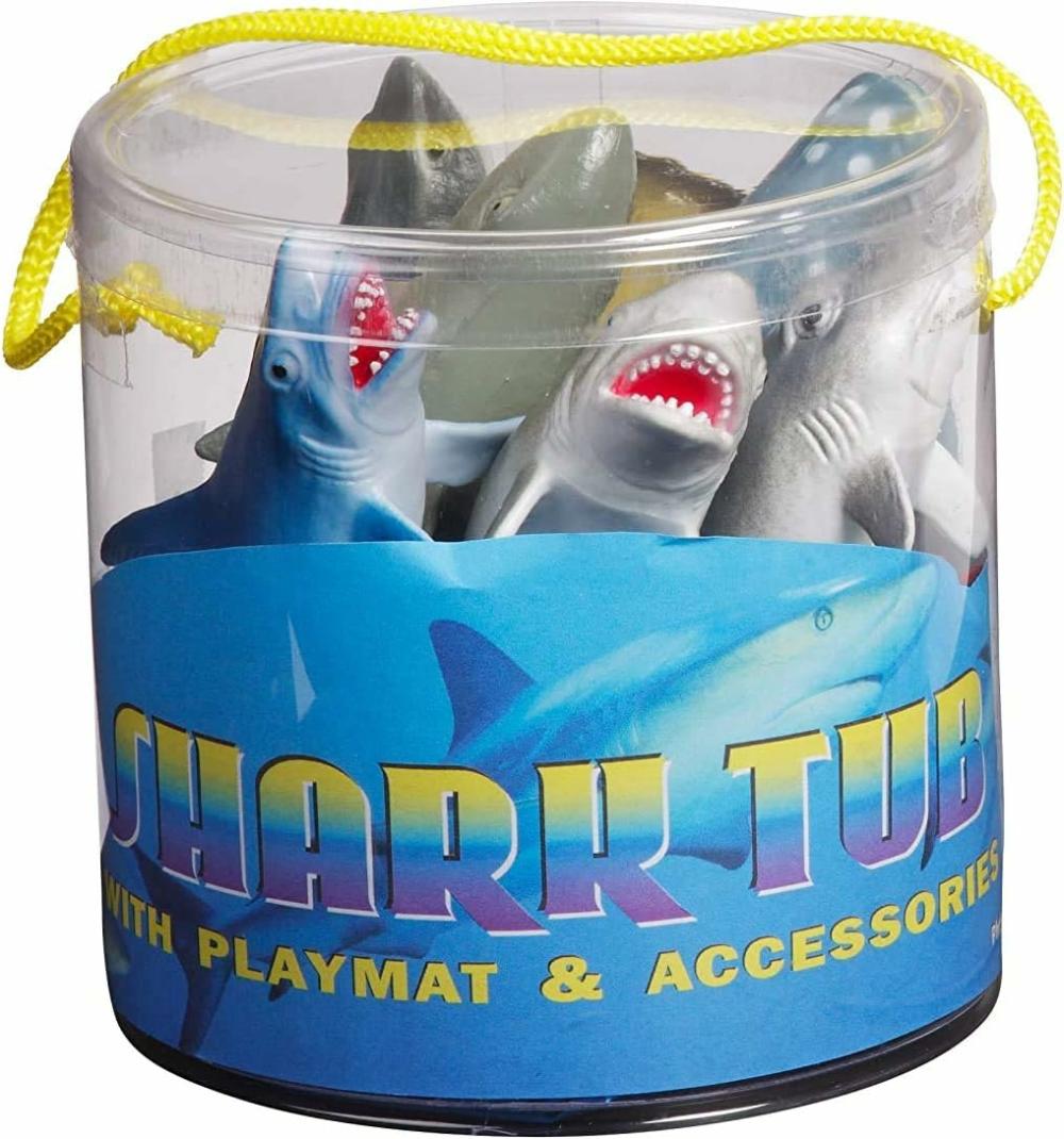 Jouets de bain  | Toys Kids Tub de 7 Figurines de Requins Réalistes 1 Tub & Tapis de Jeu – Jeu Éducatif Engagé – Expérience Ultime de Divertissement et d’Apprentissage pour la Maison ou la Salle de Classe (Âges 3+)