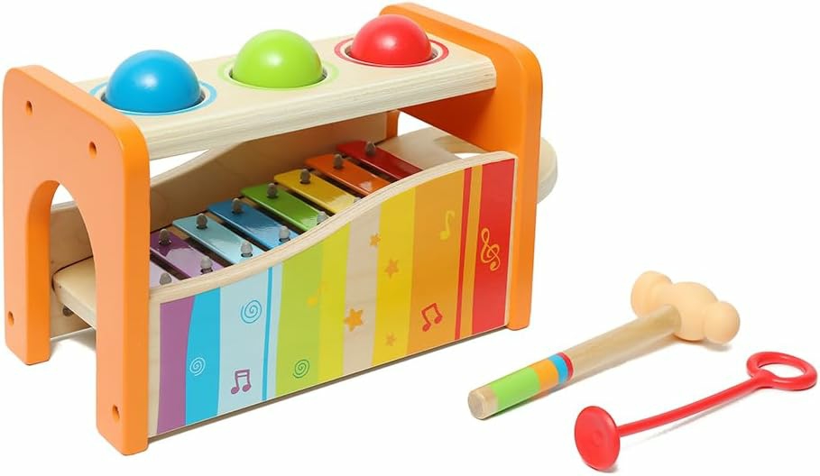 Jouets de martelage et de frappe  | Banc à frapper et à taper avec xylophone coulissant – Jouet musical en bois durable primé pour tout-petits, Jaune