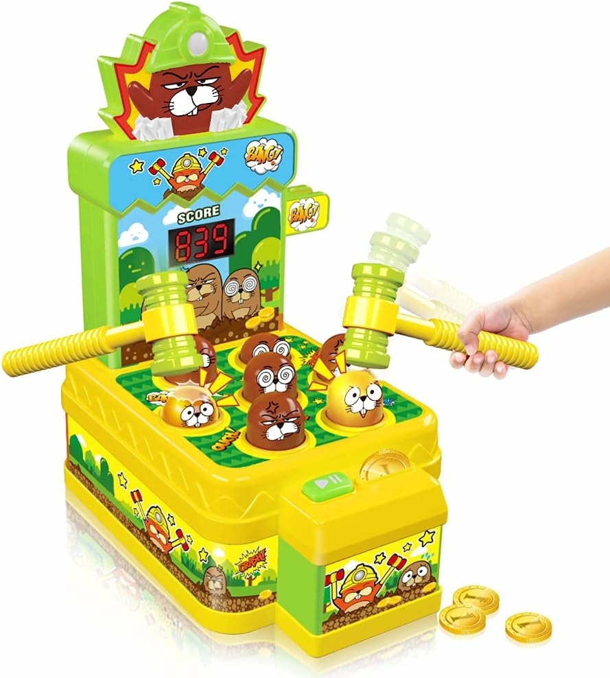 Jouets de martelage et de frappe  | Jeu de frappe de taupe Mini jeu d’arcade électronique avec 2 marteaux Jouets à frapper Jouets pour tout-petits pour garçons et filles de 3 à 8 ans Jouet de jeu de frappe de taupe Jouet de développement Jouet interactif