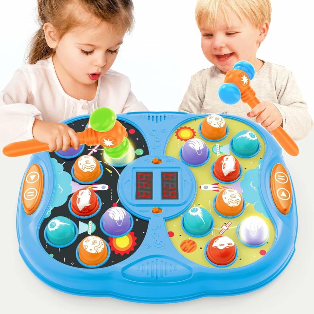 Jouets de martelage et de frappe  | Jeu de Frapper les Taupes – Jouet Montessori d’Apprentissage pour Tout-Petits – Jouets d’Anniversaire sur le Thème de l’Espace pour Enfants de 3 à 6 Ans – Jouet Éducatif STEM pour Garçon et Fille – Autisme, Thérapie Sensorielle et de la Parole – 2 Marteaux de Frappe