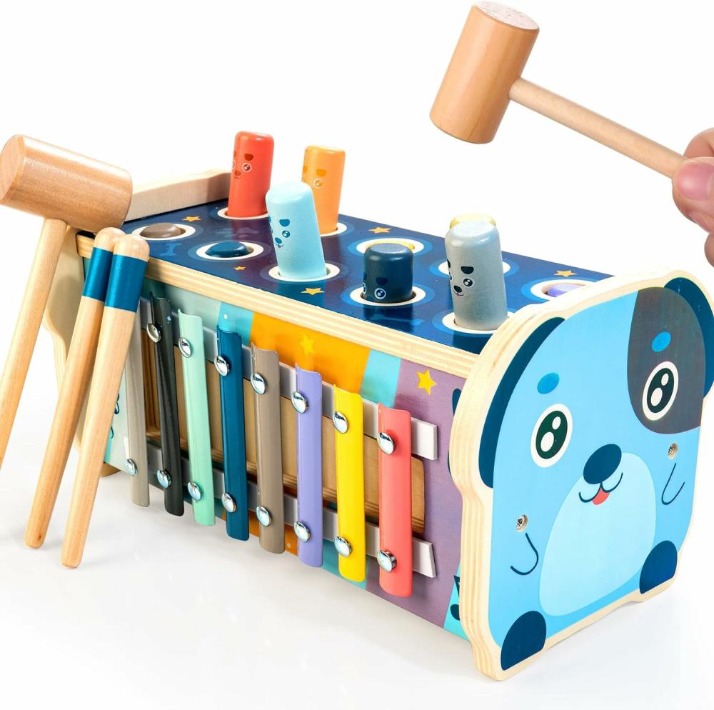 Jouets de martelage et de frappe  | Jouet en bois de martelage pour enfants de 12 mois et plus – Jouets Montessori pour bébés de 1 an et plus – Jouet de développement précoce avec banc de martelage, xylophone et labyrinthe de tri des nombres – Cadeaux pour tout-petits de 1 à 2 ans