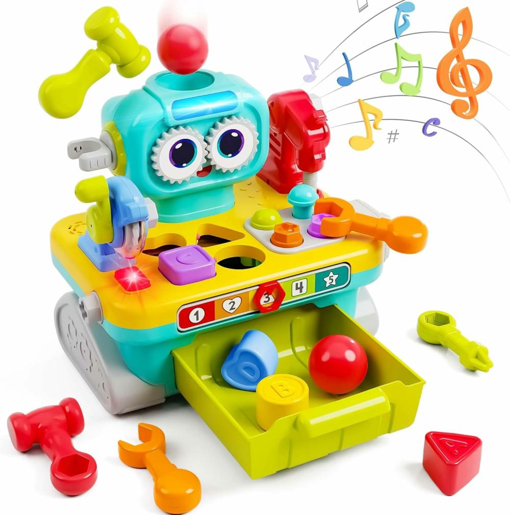 Jouets de martelage et de frappe  | Jouets de banc de travail musical pour tout-petits pour garçons d’un an, ensemble d’outils de jeu de rôle pour bébé, activités de tri de formes pour nourrissons, jeu de martelage pour enfants, cadeau d’anniversaire pour les filles de 12, 18 et 24 mois, âge 1, 2, 3.