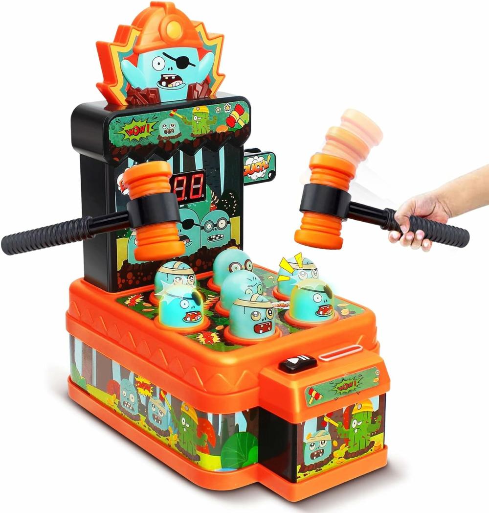 Jouets de martelage et de frappe  | Jouets de jeu d’arcade pour enfants de 3 ans – Jeu de frappe de taupe – Mini jouets électroniques interactifs de martelage et de frappe – Idée de cadeau pour les tout-petits, garçons et filles de 3 à 8 ans – Jouet d’Halloween amusant style cartoon zombie.