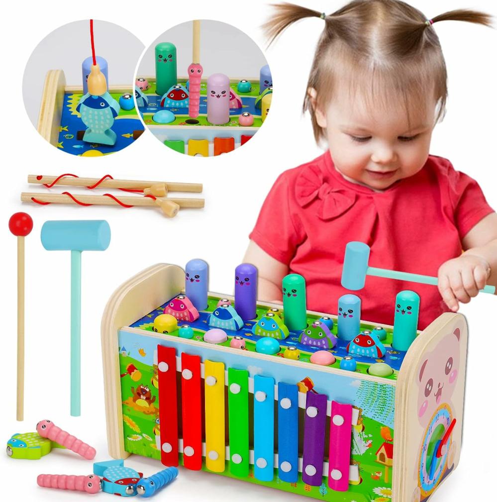 Jouets de martelage et de frappe  | Jouets Montessori en bois éducatifs pour les enfants de 1 an, 2-3 ans, jouets sensoriels pour le développement des tout-petits, jouets de martelage et de frappe, xylophone, jouet pour le développement des compétences motrices fines, activité préscolaire pour les 1-3 ans, cadeau pour les 1-2 ans, 0-2 ans.