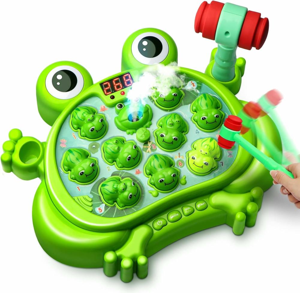 Jouets de martelage et de frappe  | Jouets pour garçons de 2 à 5 ans, jouets pour tout-petits de 2 à 4 ans, jeu de frappe de grenouille, avec 5 modes, 45 niveaux, 9 mélodies, pulvérisation et éclairage, cadeaux de jouets pour bébés pour l’apprentissage précoce, cadeau d’anniversaire pour les jouets de garçons tout-petits.