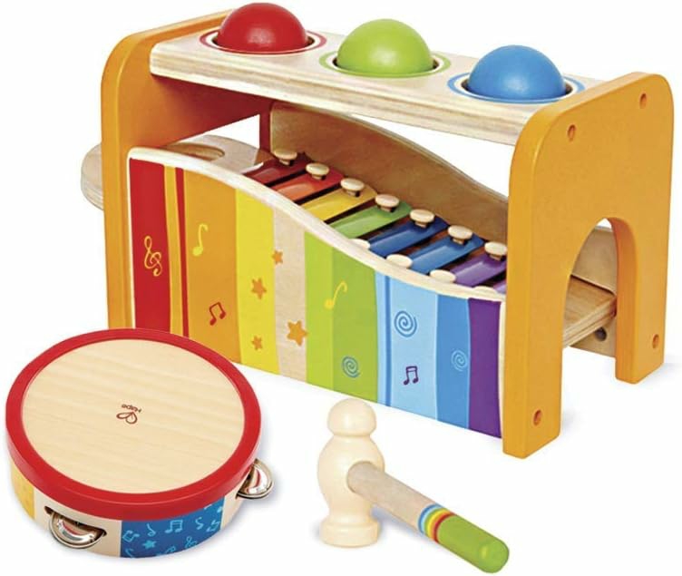 Jouets de martelage et de frappe  | Pound Tap & Shake ! Ensemble Musical – Banc de Frappe en Bois Primé, Xylophone pour Bébé et Tambourin à Tapoter – Jouets Musicaux Développementaux Non Toxiques Montessori pour Tout-Petits de 1 à 4 Ans