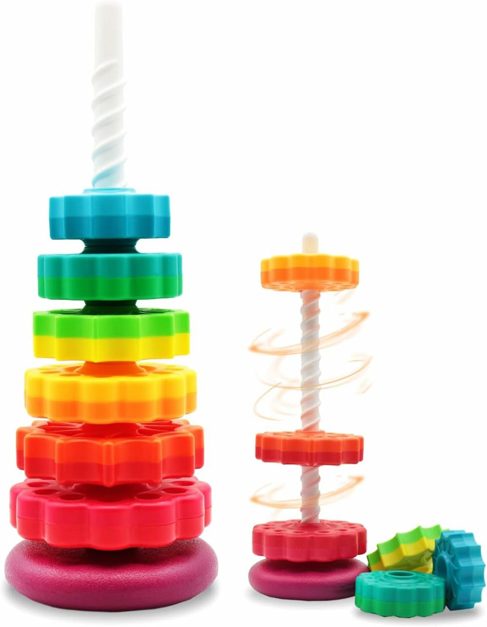 Jouets de tri et d’empilage  | (1 Pièce) Jouets empilables rotatifs, Jouets à rotation en plastique ABS avec design arc-en-ciel coloré, Axés sur l’éducation des enfants et l’apprentissage interactif, Jouets empilables adaptés pour des cadeaux pour garçons et filles.