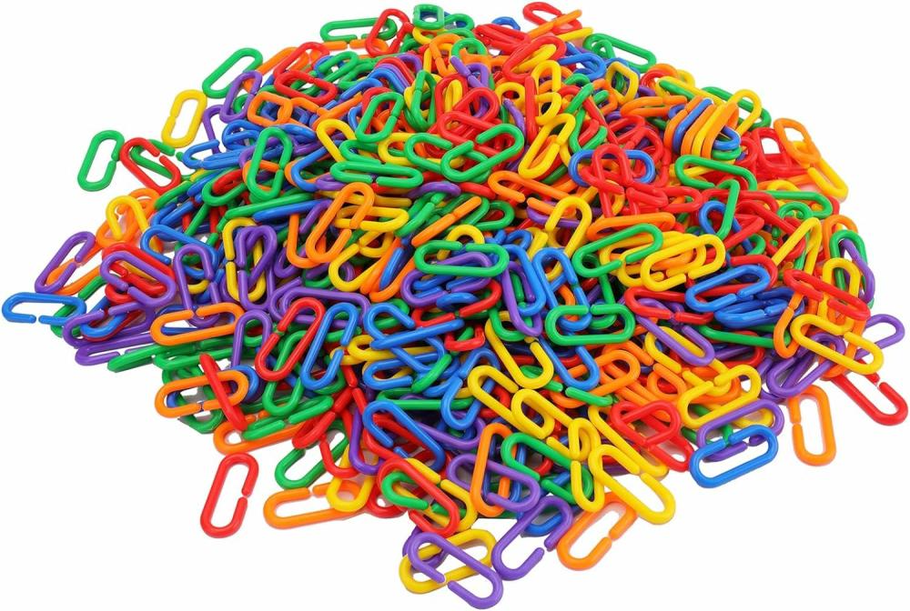 Jouets de tri et d’empilage  | 1000 pièces de crochets en plastique C-Clip, maillons de chaîne interchangeables, C-Links arc-en-ciel, jouets éducatifs pour enfants pour la classe et la maternelle, jouets pour cage à oiseaux pour petits oiseaux, écureuils volants, balançoires pour rats et perroquets.