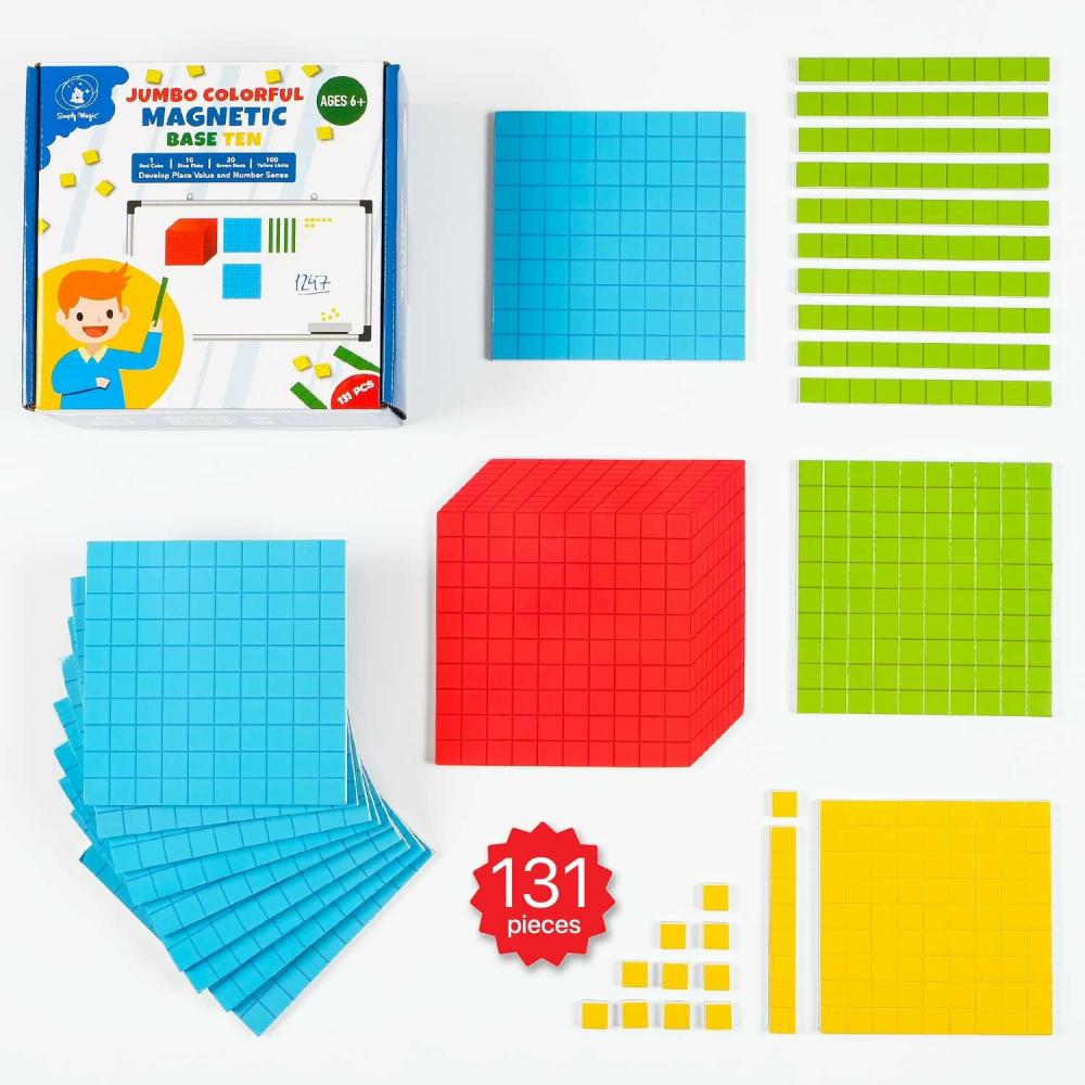 Jouets de tri et d’empilage  | 131 pièces de blocs de base dix magnétiques Jumbo pour les mathématiques, blocs de valeur de position, ensemble de blocs de base 10 magnétiques pour enseignants, blocs mathématiques pour le comptage, blocs de comptage, manipulatives mathématiques magnétiques K-3.