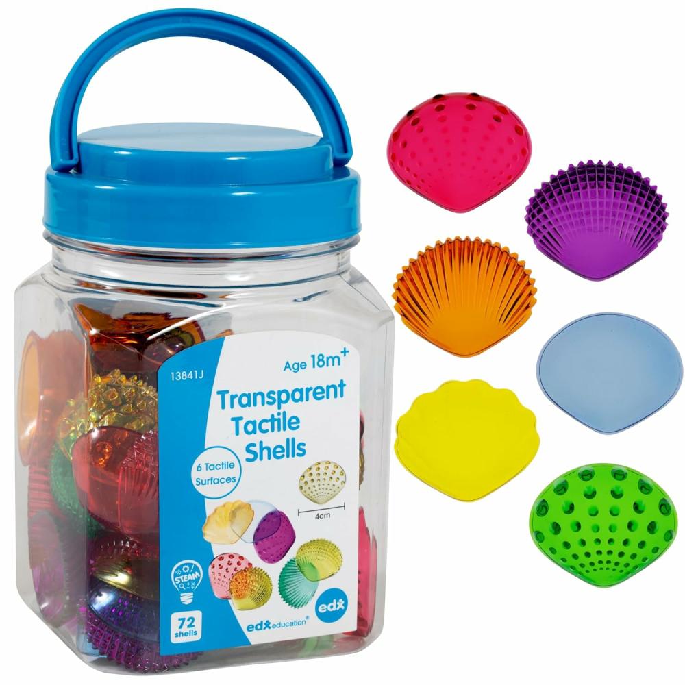 Jouets de tri et d’empilage  | -13841 Coquillages Tactiles – Ensemble de 72 – Translucides – 6 Textures et Couleurs – À partir de 18 mois – Explorez les concepts STEM via des panneaux lumineux et des bacs sensoriels