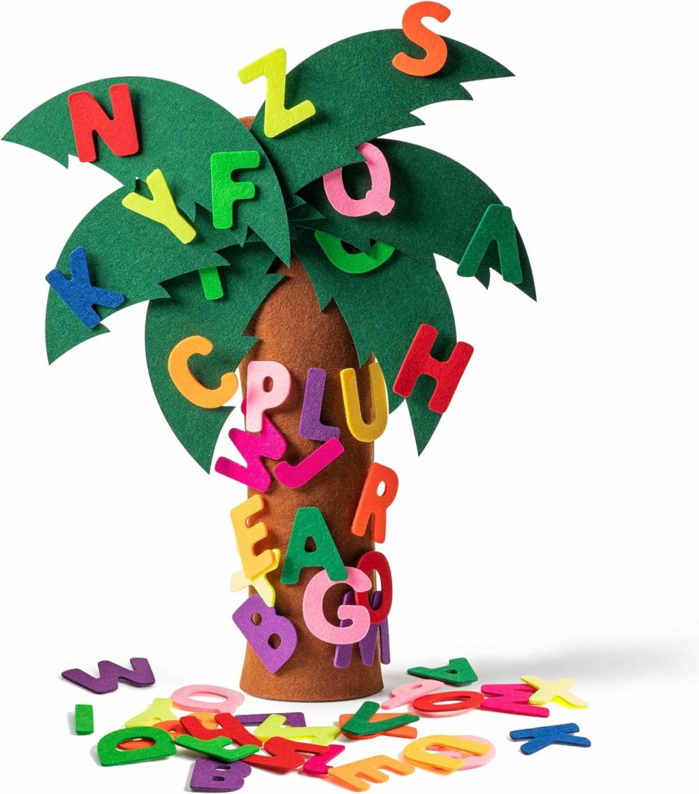 Jouets de tri et d’empilage  | 34 pièces de décors d’arbre et de lettres, jouet autonome en forme de palmier, jeu d’alphabet en feutre, stimule l’intérêt pour l’apprentissage, améliore les compétences pratiques, jouet éducatif pour l’enseignement, cadeaux pour les tout-petits et les enfants en éducation précoce.