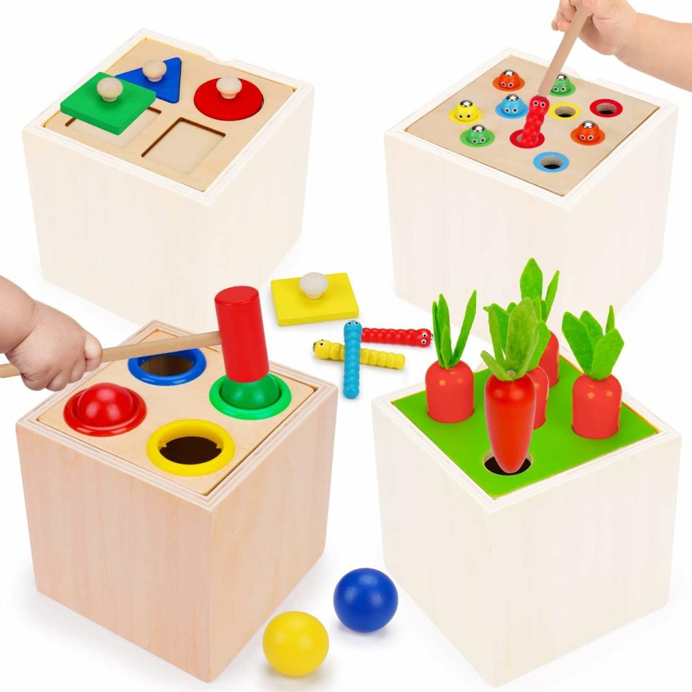 Jouets de tri et d’empilage  | 4 en 1 Jouet en Bois de Tri de Formes Montessori pour Enfants de 1, 2, 3 Ans – Jeu de Récolte de Carottes et de Capture d’Insectes – Développement Précoce des Compétences Motrices Fines pour Garçon et Fille – Cadeaux d’Anniversaire et de Pâques pour 7, 9, 12, 18 Ans