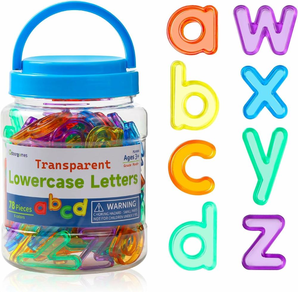 Jouets de tri et d’empilage  | 78 pièces de lettres minuscules translucides – Jouet éducatif pour accessoires de table lumineuse et manipulables