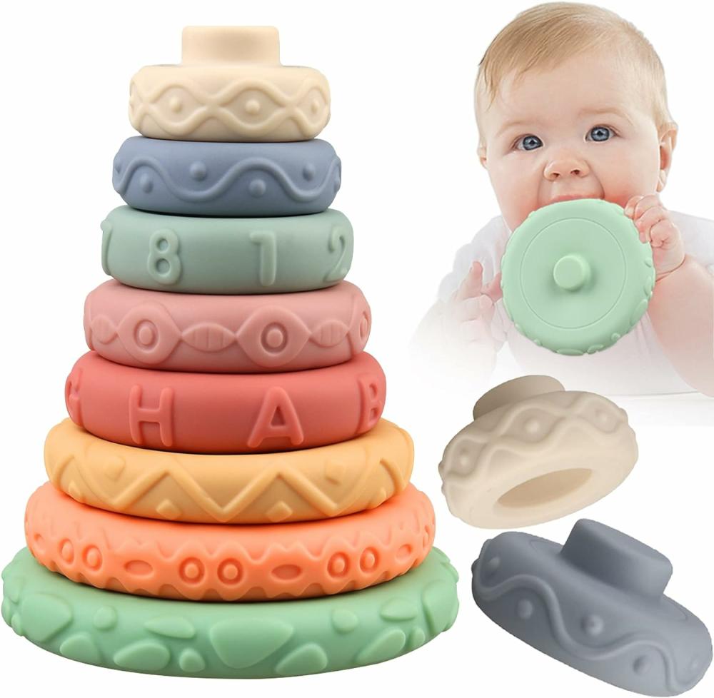 Jouets de tri et d’empilage  | 8 Pièces Anneaux Empilables Jouets Doux Pour Bébés Nouveau-nés 0 3 4 5 6 12 18 Mois 1 An Filles Garçons – Blocs Éducatifs Sensoriels Montessori Pour Tout-Petits – Tour d’Apprentissage Développement Inférieur Teething