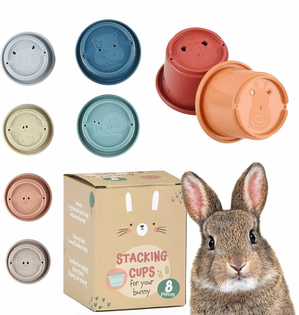 Jouets de tri et d’empilage  | 8 Tasses Empilables pour Lapins – Jouets en Paille de Blé avec Designs d’Animaux Mignons – Tasses Empilables pour Jouer avec les Lapins – Jouets Nestables pour Occuper les Animaux – Jouets Empilables de Tailles Graduées