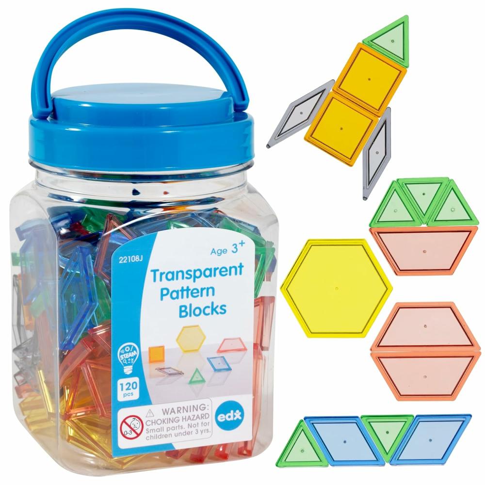 Jouets de tri et d’empilage  | Blocs de motif transparents – Ensemble de mini bocaux de 120 – Blocs de motif en plastique – Pratique pour trier les motifs, les mesures et les fractions – Jeu sensoriel – Manipulatif mathématique pour enfants