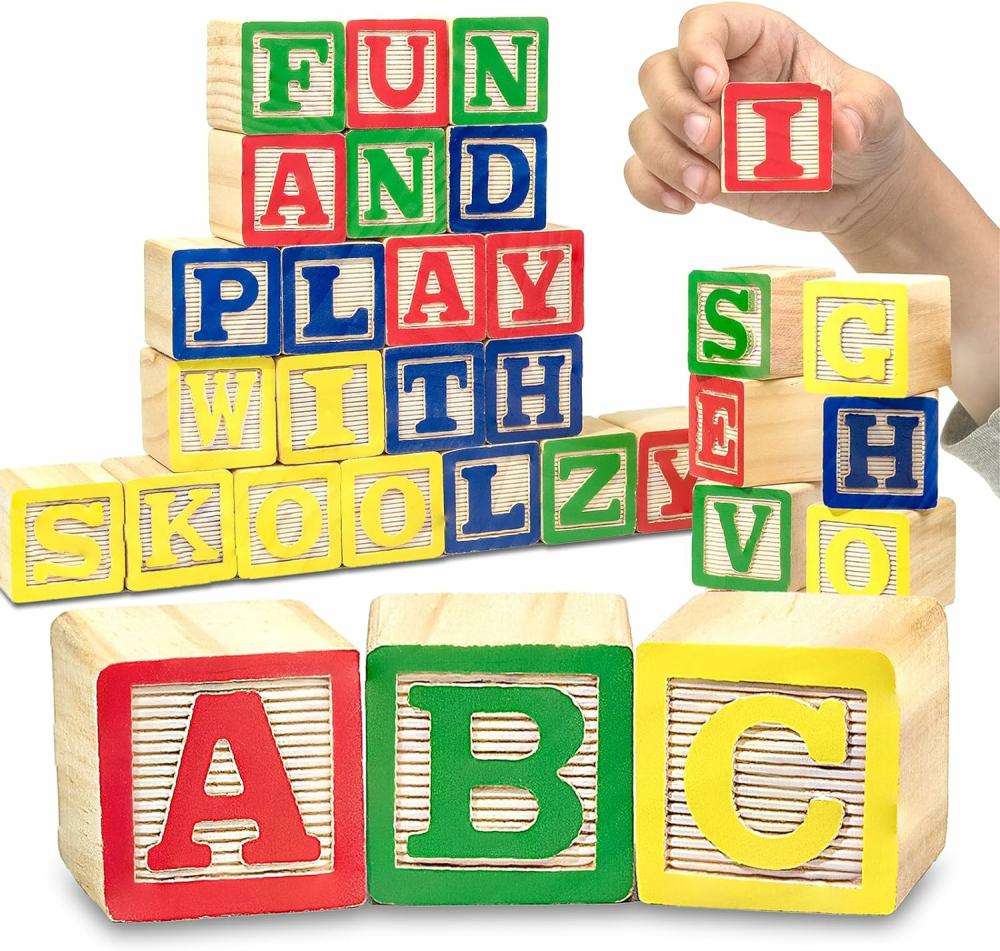 Jouets de tri et d’empilage  | Blocs en Bois de l’Alphabet | 26 Blocs en Bois ABC pour Tout-Petits | Jouets d’Empilage en Bois de l’Alphabet | Jouets d’Apprentissage de l’Alphabet pour Enfants de 2 Ans et Plus