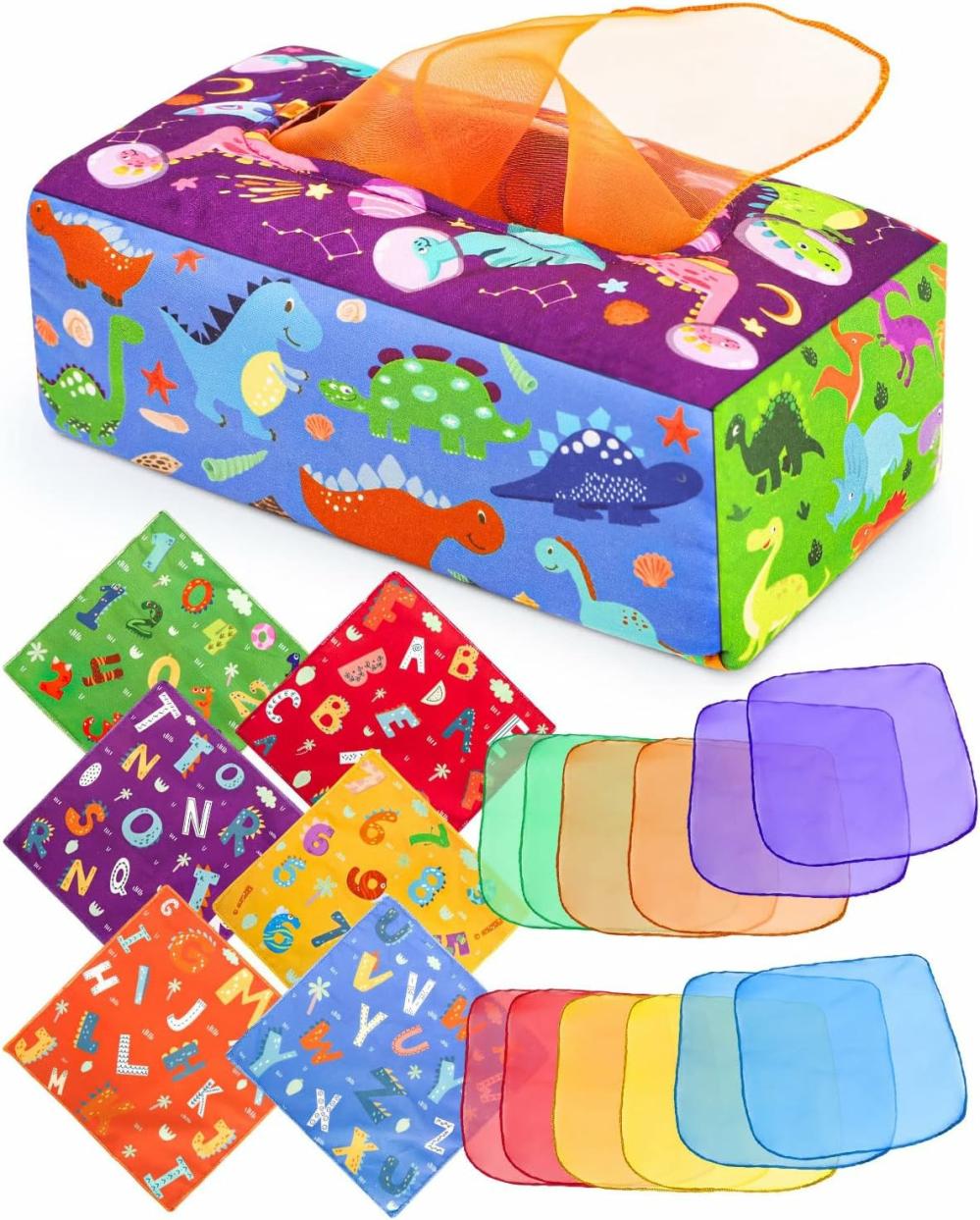 Jouets de tri et d’empilage  | Boîte à mouchoirs pour bébé – Jouets pour bébés de 6 à 12 mois, jouets Montessori pour bébés de 6 à 12 mois avec bruit de froissement, jouets sensoriels pour nourrissons, idées de cadeaux de Noël pour bébés, jouet éducatif.