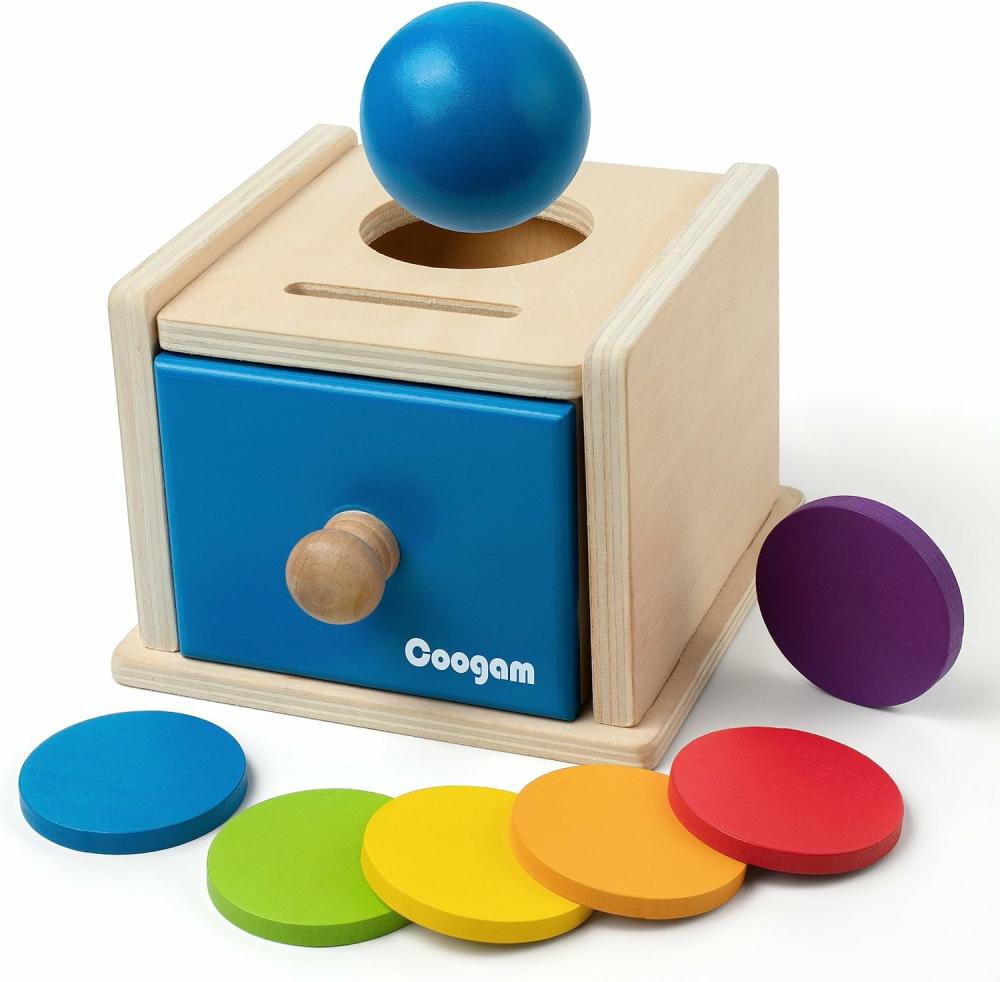 Jouets de tri et d’empilage  | Boîte à pièces en bois Montessori – Jouets d’apprentissage pour bébé avec tri de couleurs et de formes – Boîte à objets 2-en-1 – Boîte permanente – Cadeau éducatif pour enfants de 1 à 3 ans.